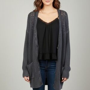 Y2K Charcoal Crochet Knit Cardigan Sweater Whimsigoth Dark Fairy Size M Witchy